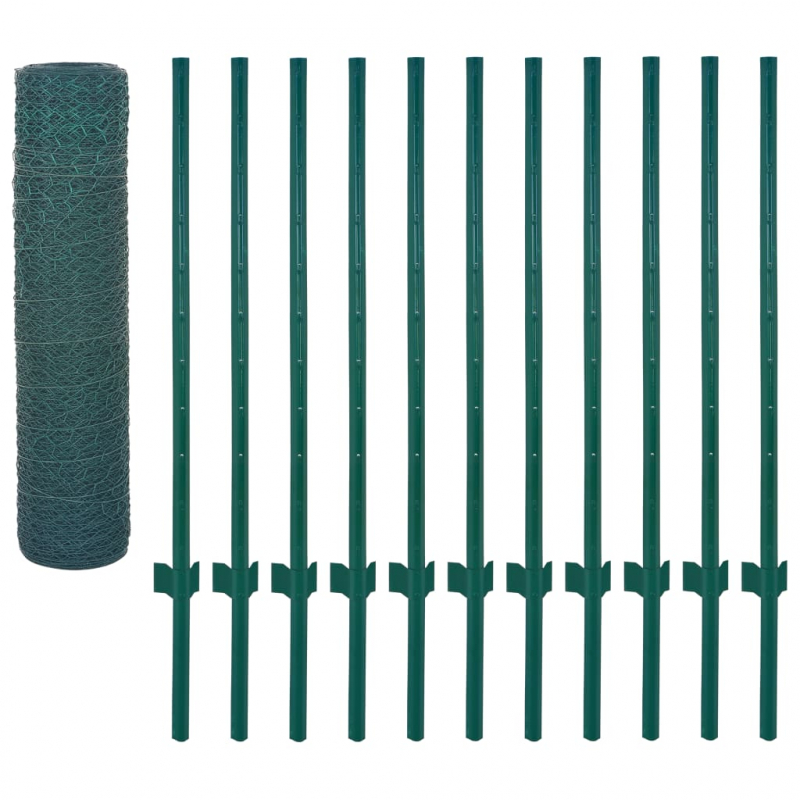 Maschendrahtzaun mit Pfosten Stahl 25 x 0,5 m Grün