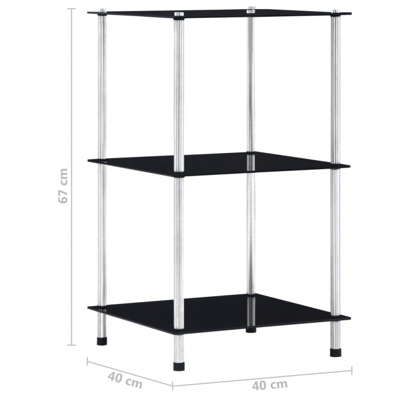 Regal mit 3 Ablagen Schwarz 40x40x67 cm Hartglas
