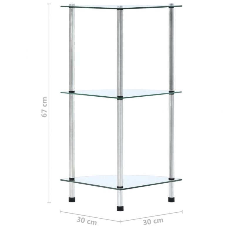 Regal mit 3 Ablagen Transparent 30x30x67 cm Hartglas