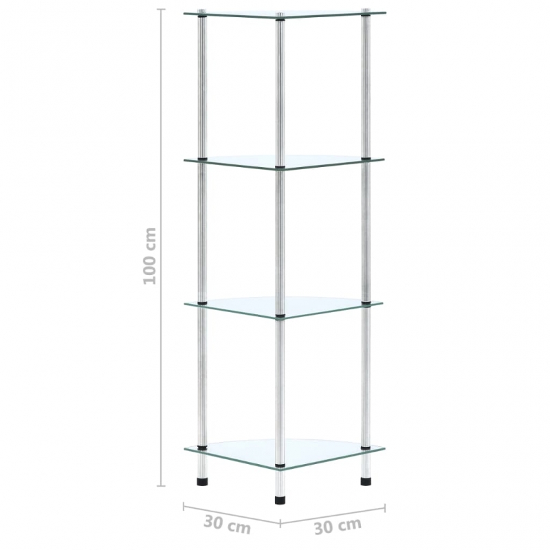 Regal mit 4 Ablagen Transparent 30x30x100 cm Hartglas