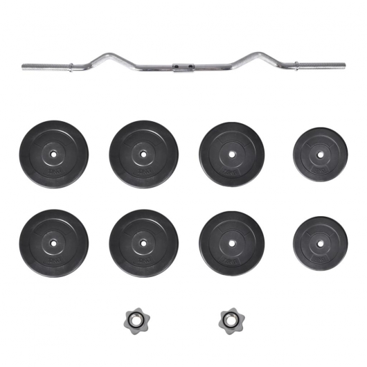 Hantelset mit Curlstange und Hantelscheiben 30 kg