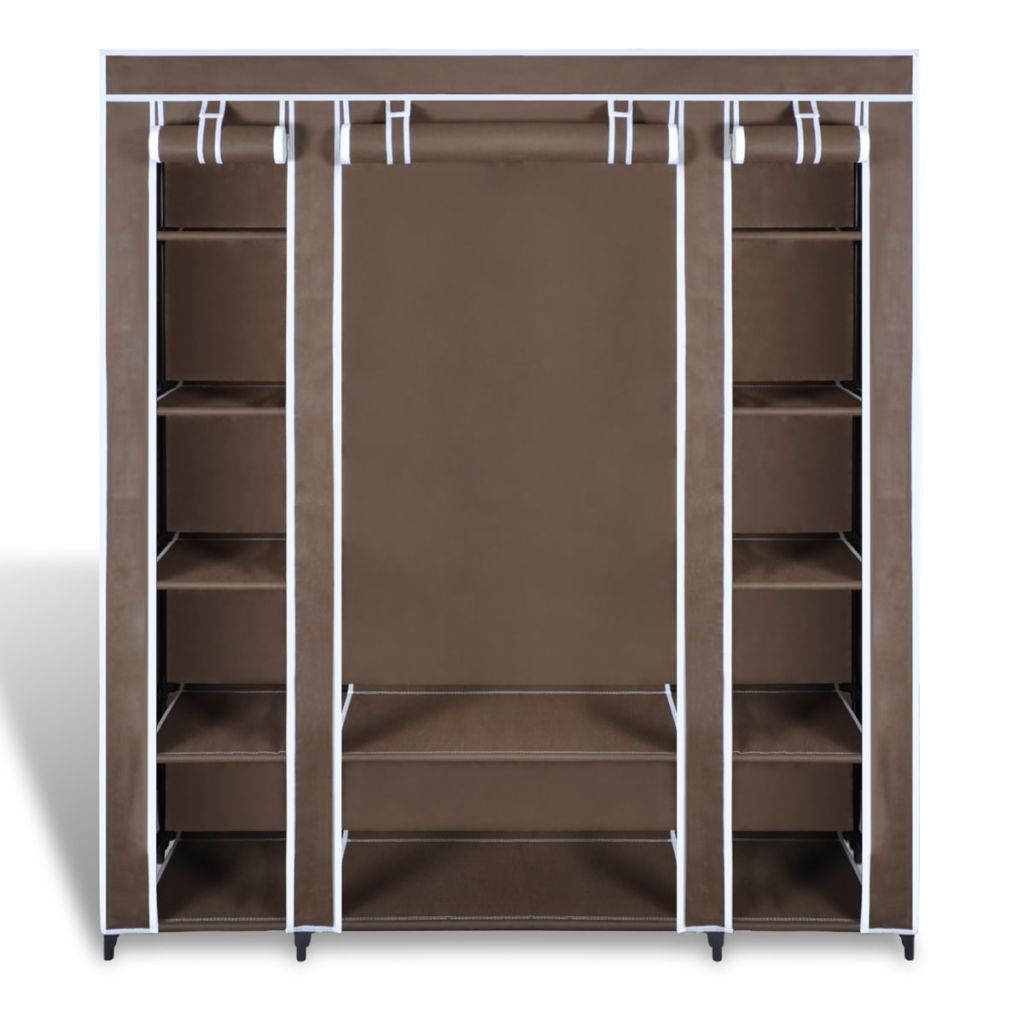 Stoffschrank mit Fächern und Stangen 45×150×176 cm Braun