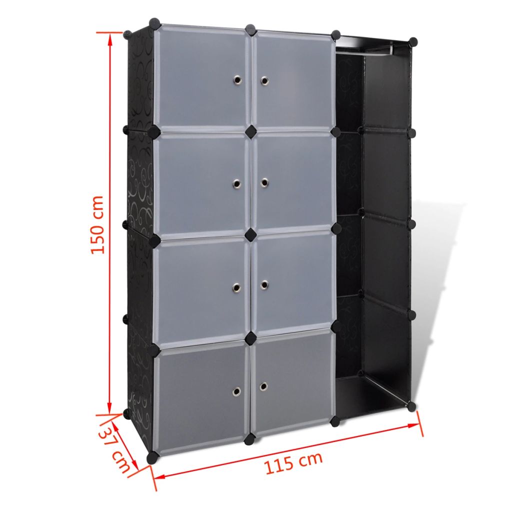 Modularer Schrank mit 9 Fächern 109x36,5x143cm Schwarz und Weiß