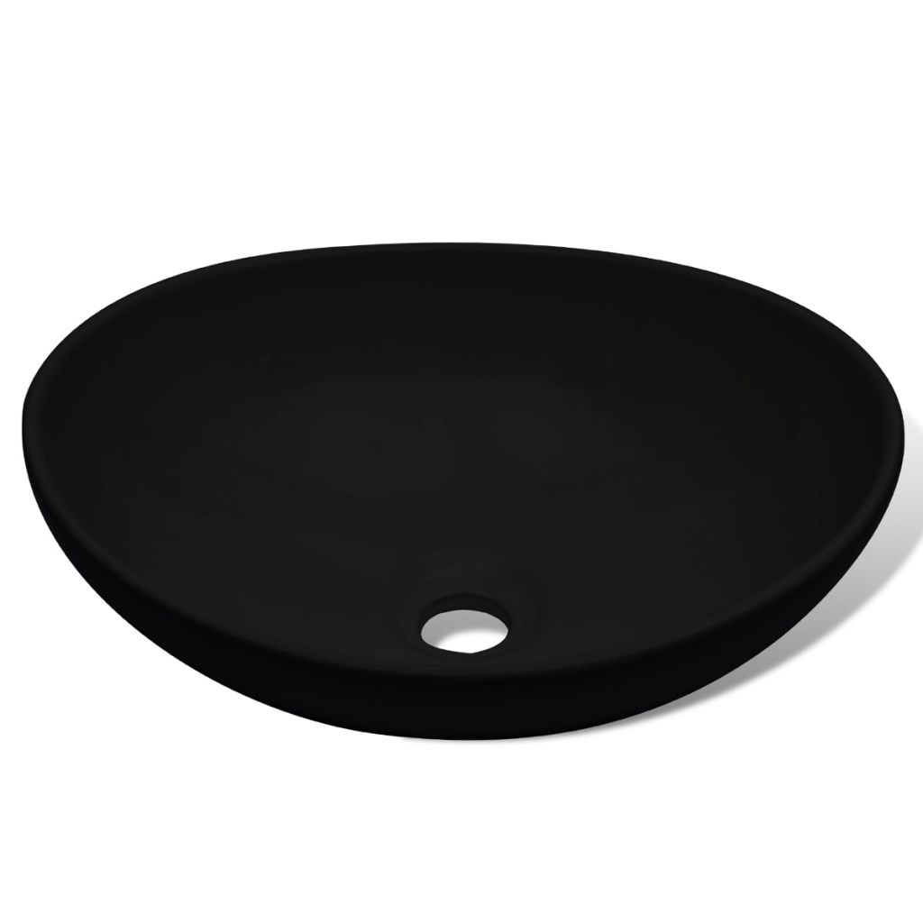 Keramik Waschtisch Waschbecken Oval schwarz 40 x 33 cm