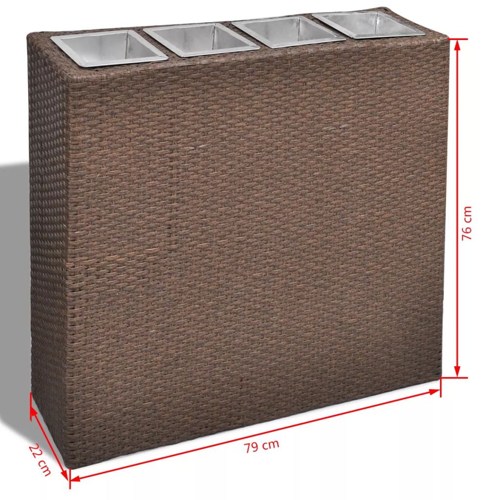 Garten-Hochbeet mit 4 Töpfen Poly Rattan Braun