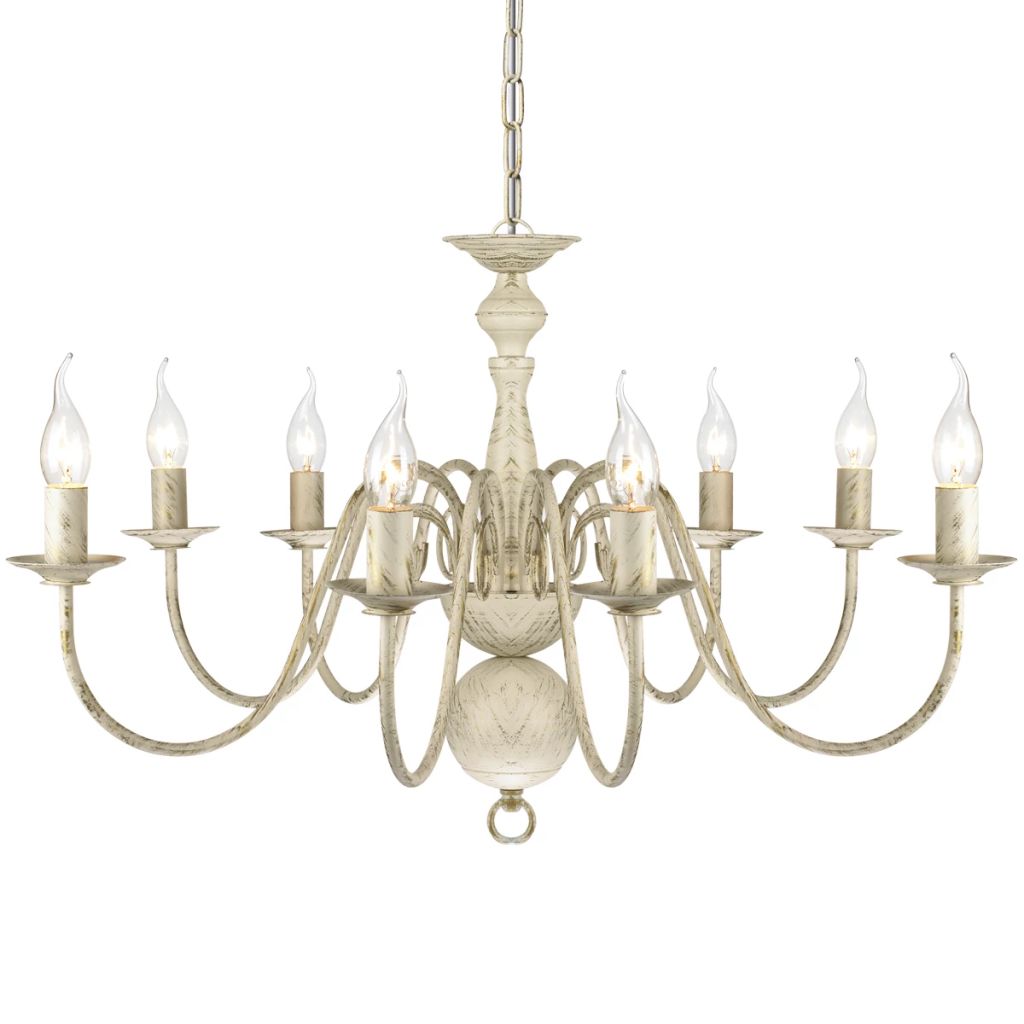 Metall-Kronleuchter Weiß Antik 8 x E14 Glühbirnen