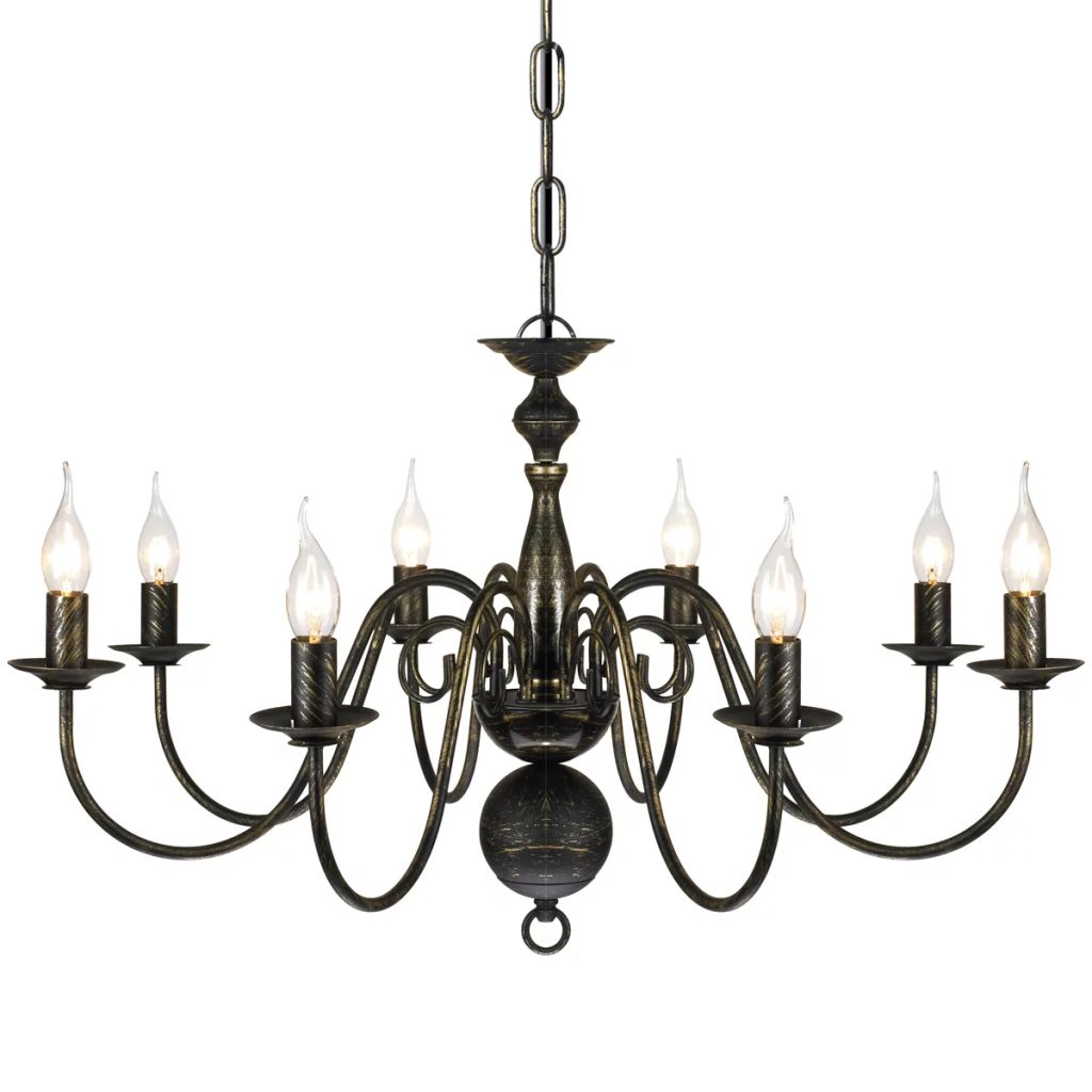 Metall-Kronleuchter Schwarz Antik 8 x E14 Glühbirnen