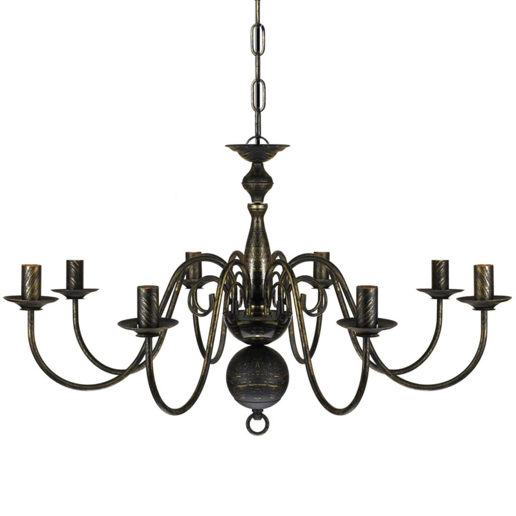 Metall-Kronleuchter Schwarz Antik 8 x E14 Glühbirnen