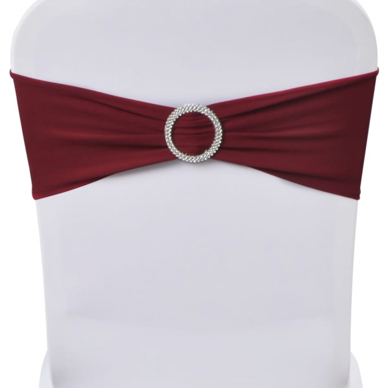 25x Stuhlschleifen Stretch Schleifenbänder + Diamant Schnalle Bordeaux