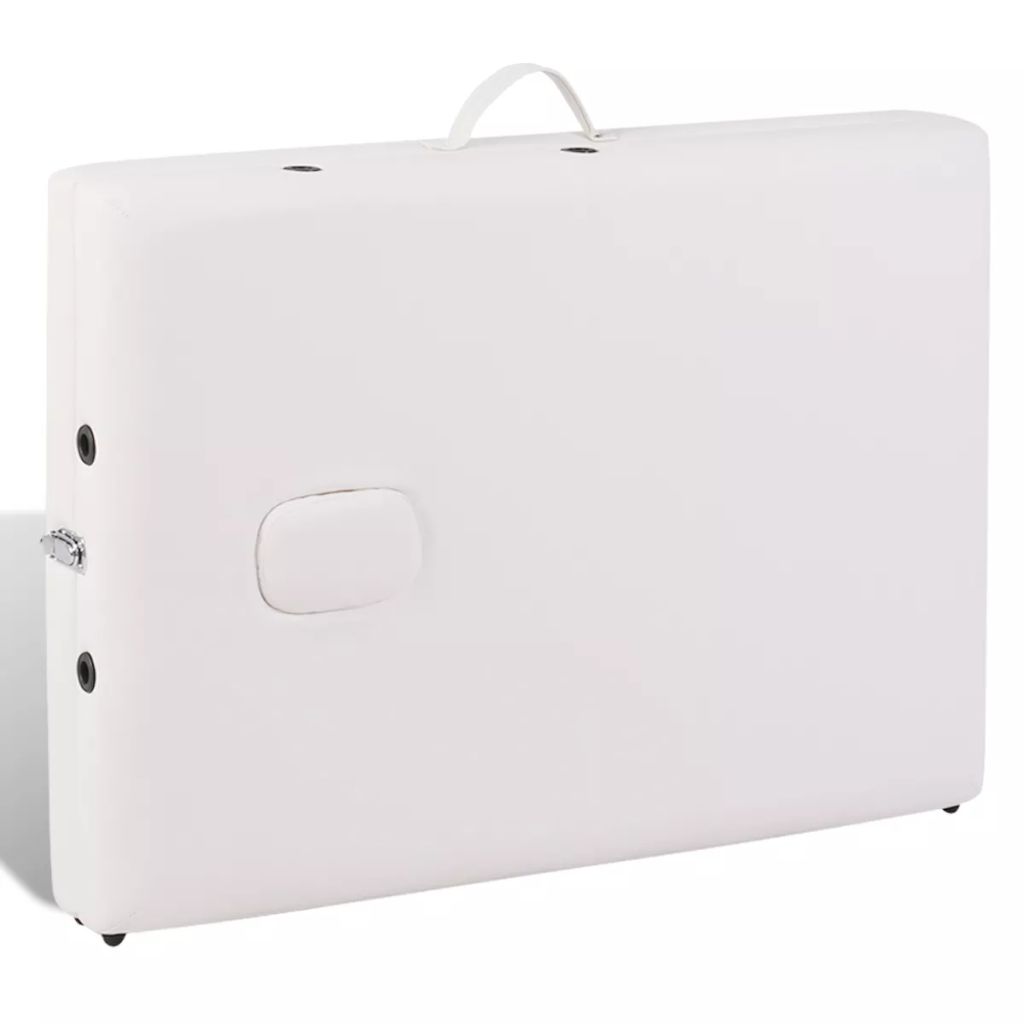 Massageliege Klappbar 2-Zonen mit Holzgestell Cremeweiß