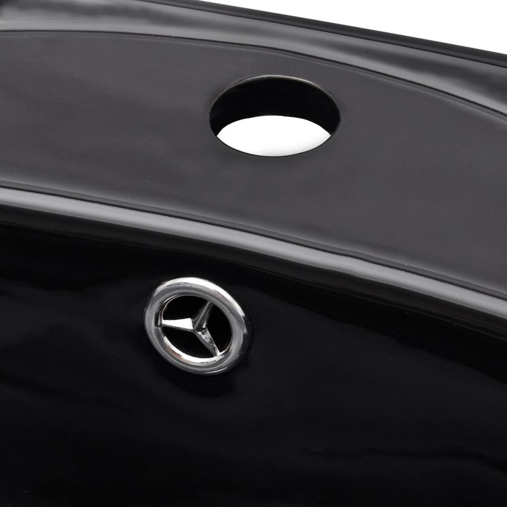 Keramik Waschbecken Hahnloch/Überlaufloch schwarz oval