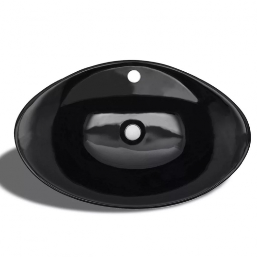 Keramik Waschbecken Hahnloch/Überlaufloch schwarz oval
