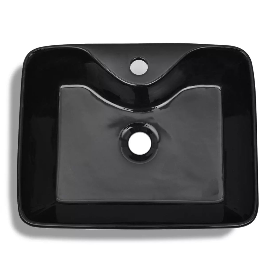 Keramik Waschbecken mit Hahnloch Schwarz Quadratisch