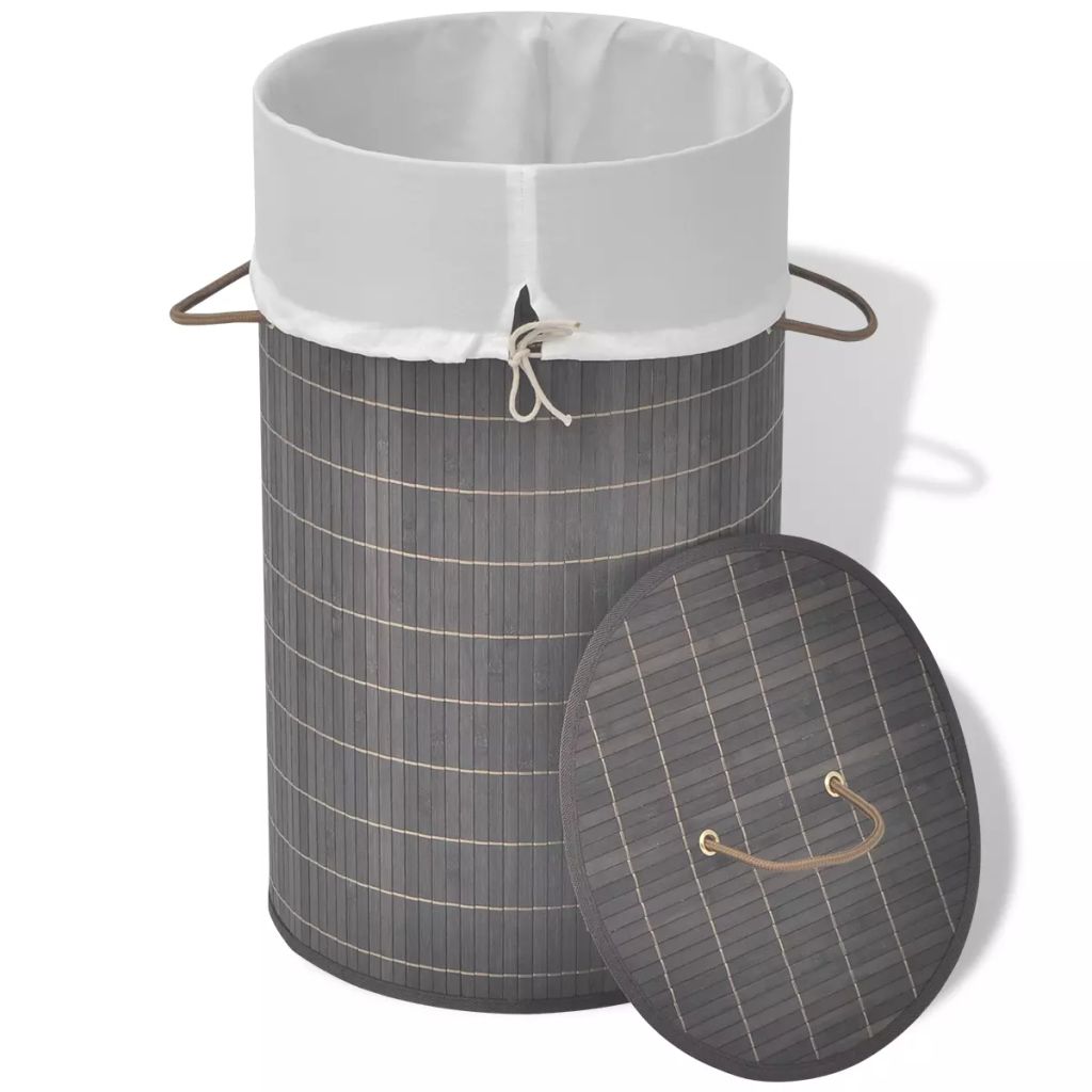 Wäschekorb aus Bambus Rund Dunkelbraun