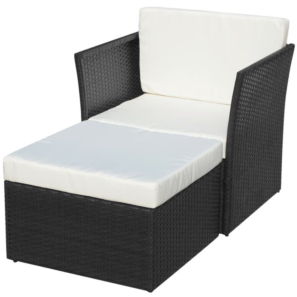 Gartensessel mit Fußhocker Poly Rattan Schwarz