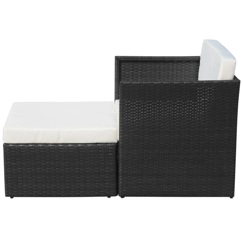 Gartensessel mit Fußhocker Poly Rattan Schwarz