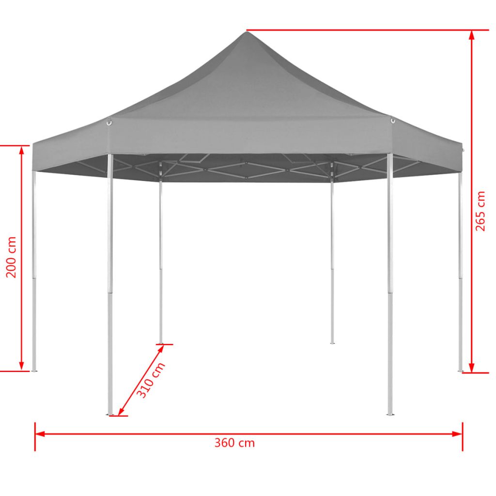Pop-Up-Partyzelt Hexagonal Faltbar Grau 3,6x3,1 m