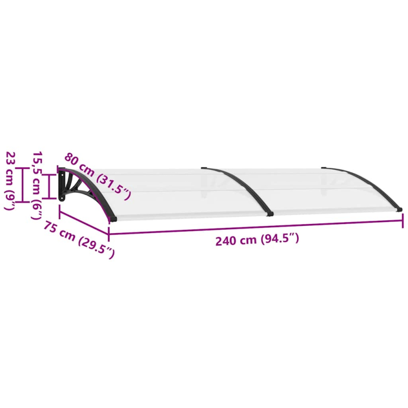 Türvordach Schwarz und Transparent 240x75 cm PC