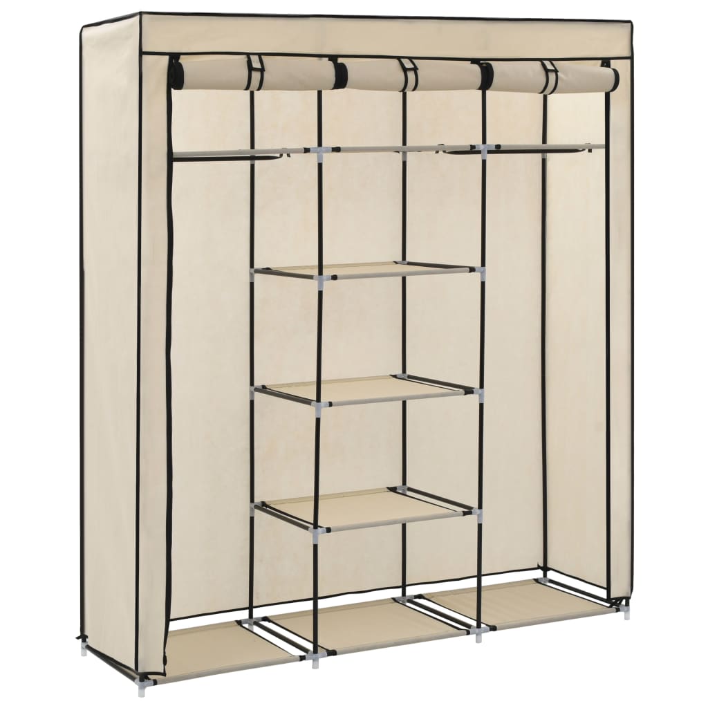 Kleiderschrank mit Fächern und Stangen Creme 150x45x175cm Stoff