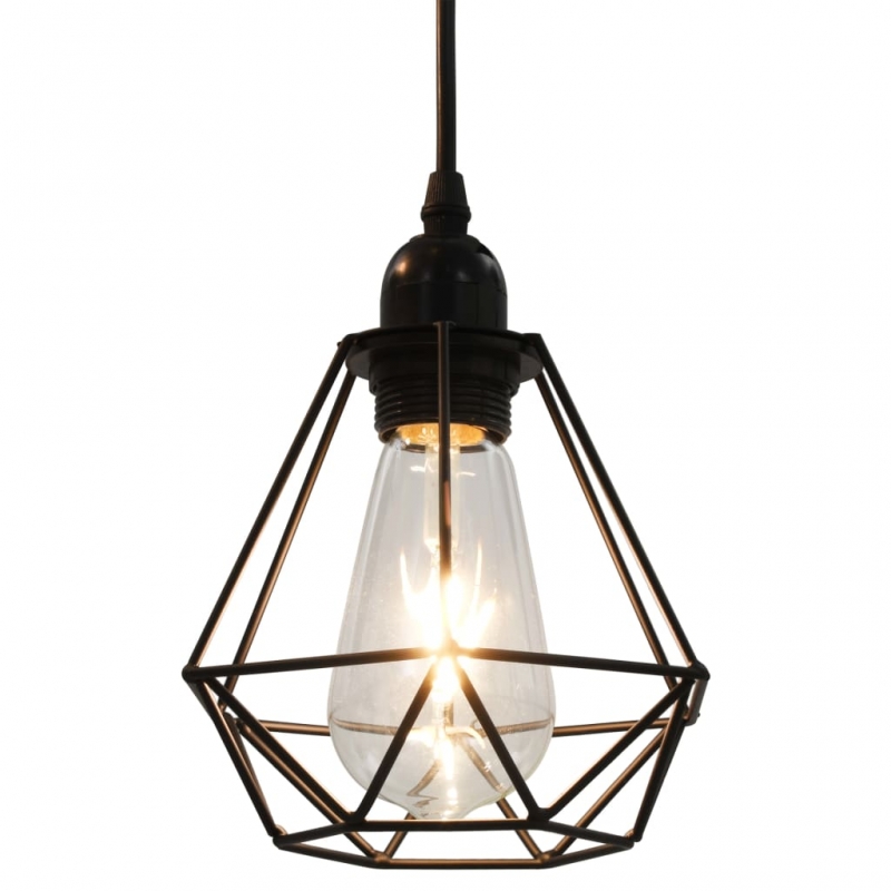 Deckenleuchte mit Diamant-Design Schwarz 3 x E27 Glühbirnen