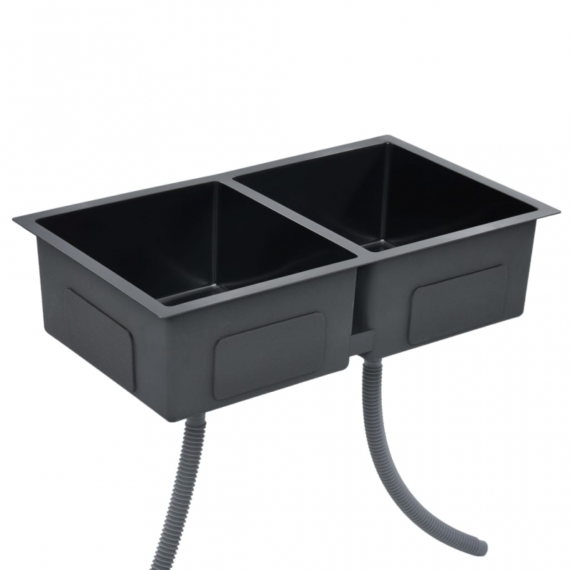 Handgefertigte Küchenspüle Schwarz Edelstahl