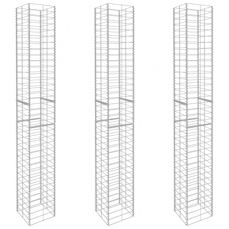 Gabionenkörbe 3 Stk. Verzinkter Stahl 25 x 25 x 197 cm