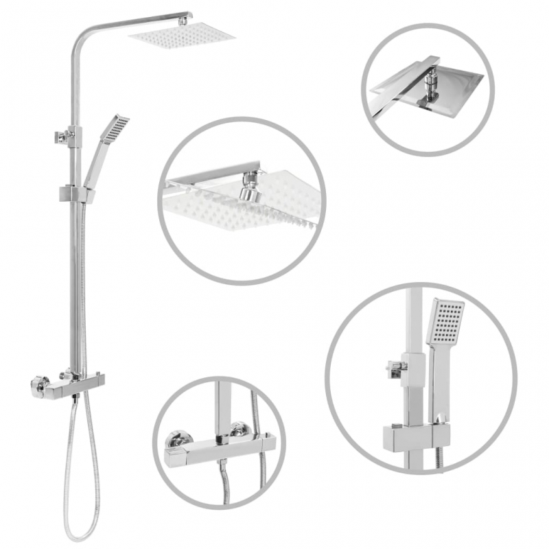 Doppelkopf-Duschset mit Thermostat Edelstahl