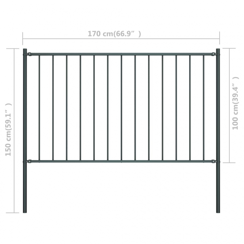Zaunfeld mit Pfosten Pulverbeschichteter Stahl 1,7x1m Anthrazit