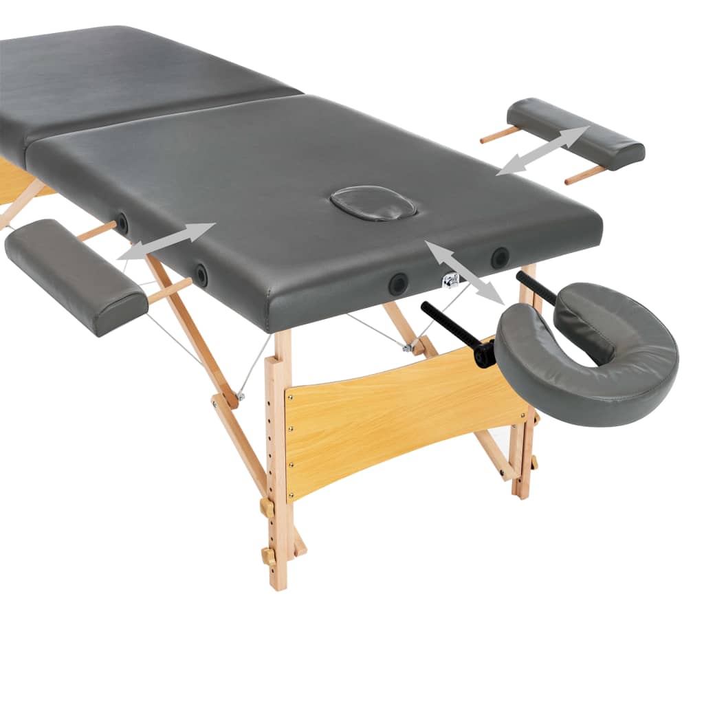 Massagetisch mit 2 Zonen Holzrahmen Anthrazit 186×68 cm
