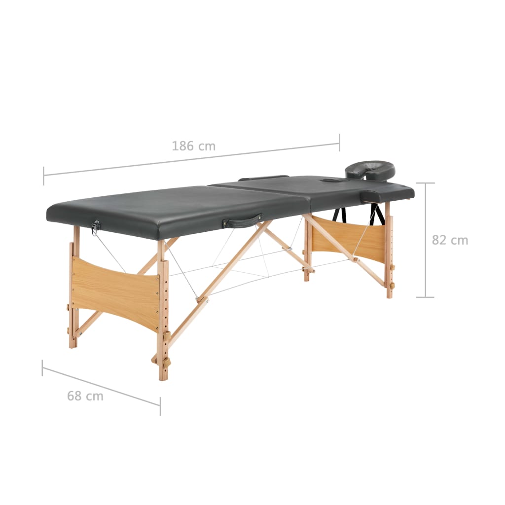 Massagetisch mit 2 Zonen Holzrahmen Anthrazit 186×68 cm