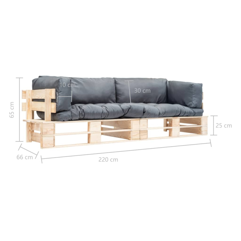 2-tlg. Outdoor-Sofa-Set Paletten mit Kissen in Grau Kiefernholz
