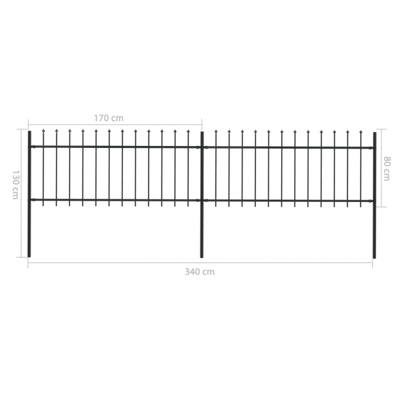 Gartenzaun mit Speerspitzen Stahl 3,4 x 0,8 m Schwarz