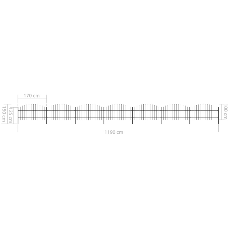 Gartenzaun mit Speerspitzen Stahl (0,75 - 1) x 11,9 m Schwarz