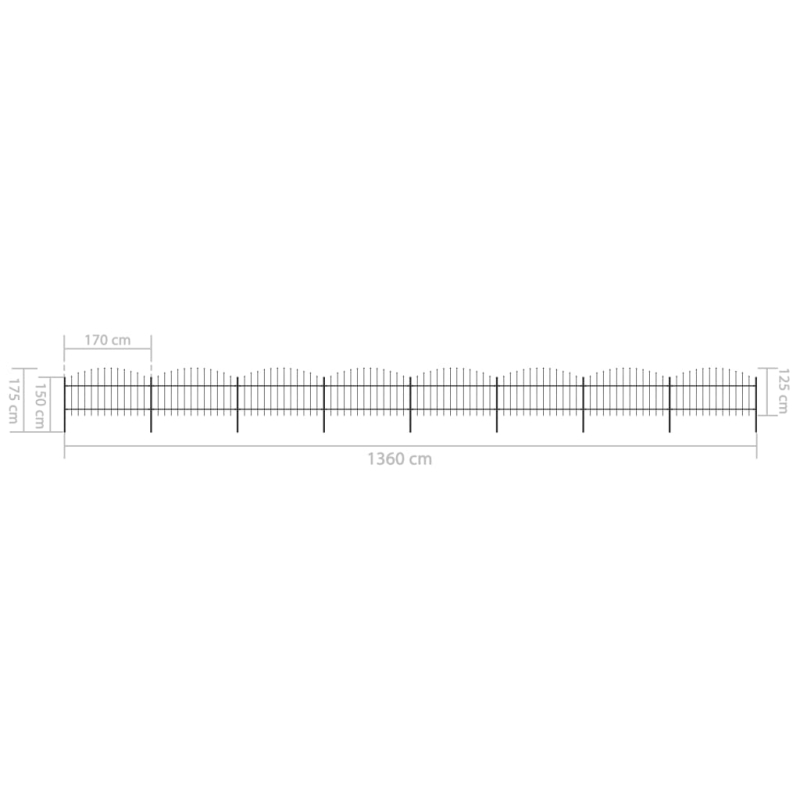 Gartenzaun mit Speerspitzen Stahl (1 - 1,25) x 13,6 m Schwarz