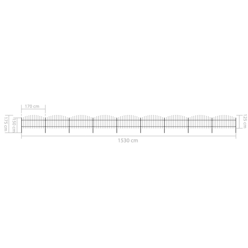 Gartenzaun mit Speerspitzen Stahl (1 - 1,25) x 15,3 m Schwarz