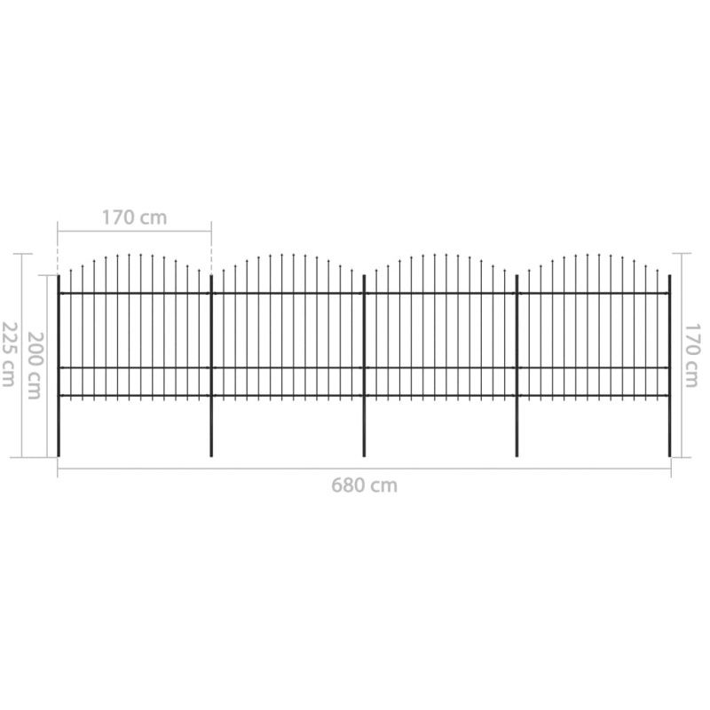 Gartenzaun mit Speerspitzen Stahl (1,5 - 1,75) x 6,8 m Schwarz