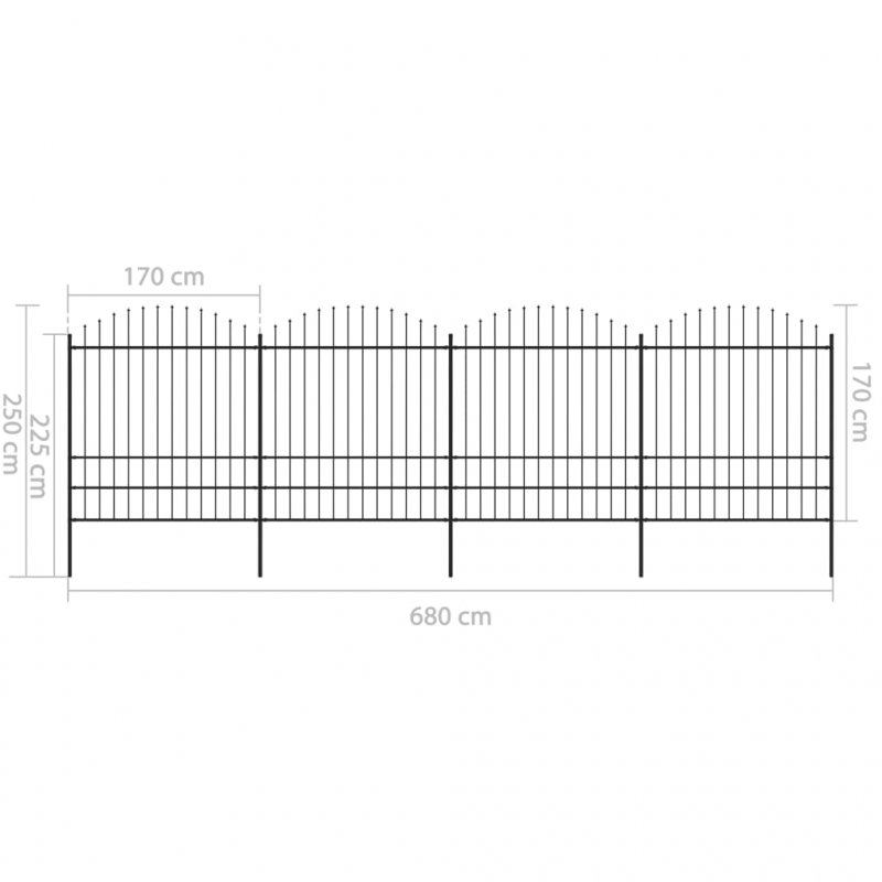 Gartenzaun mit Speerspitzen Stahl (1,75 - 2) x 6,8 m Schwarz