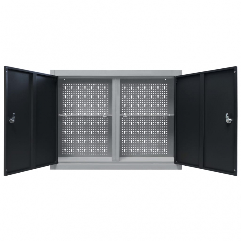 Wand-Werkzeugschrank Industrie-Stil Metall Grau und Schwarz