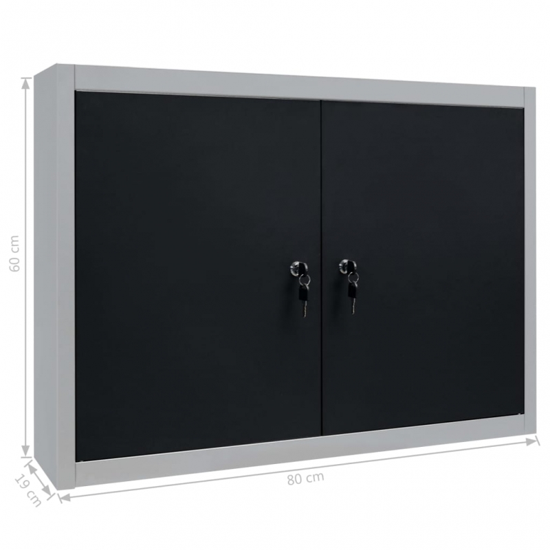 Wand-Werkzeugschrank Industrie-Stil Metall Grau und Schwarz