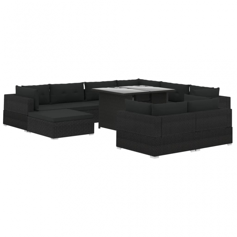 10-tlg. Garten-Lounge-Set mit Auflagen Poly Rattan Schwarz
