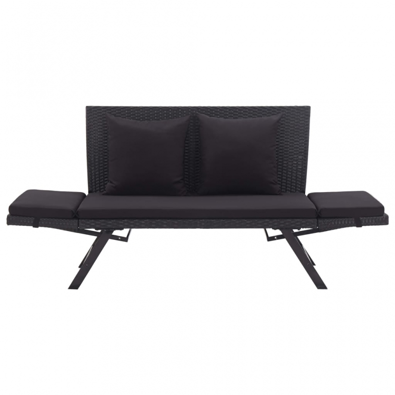 Gartenbank mit Auflagen 176 cm Schwarz Poly Rattan