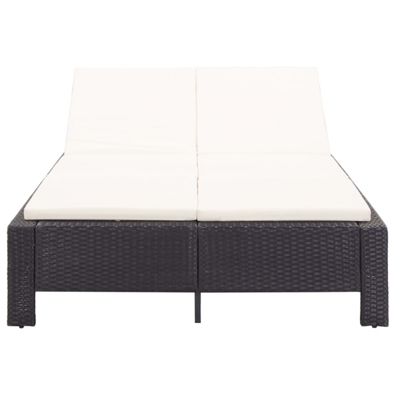 2-Personen-Sonnenliege mit Auflage Schwarz Poly Rattan