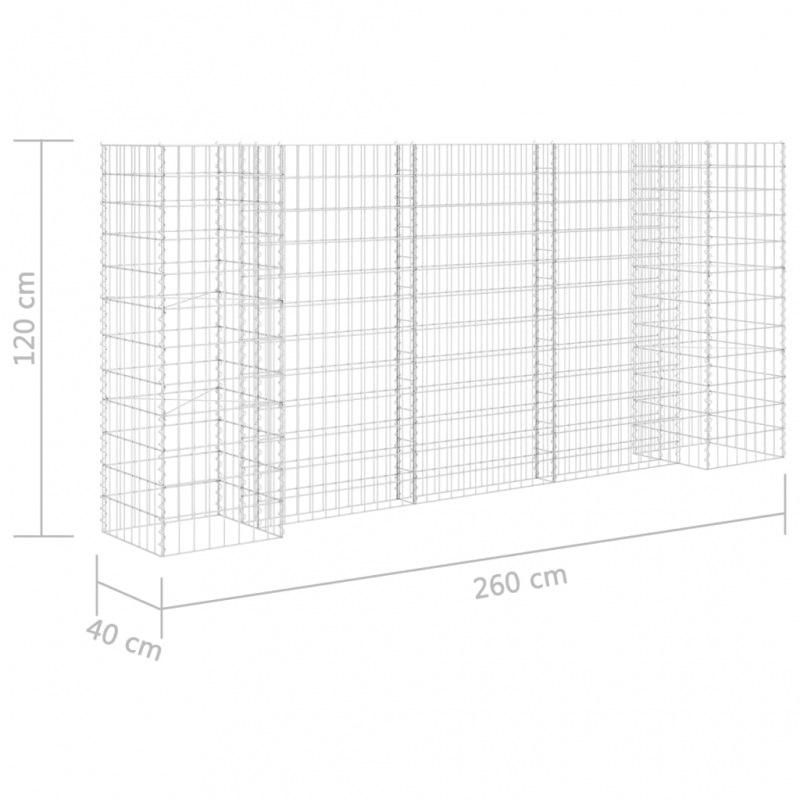 H-förmiger Gabionen-Pflanzkorb Stahldraht 260x40x120 cm