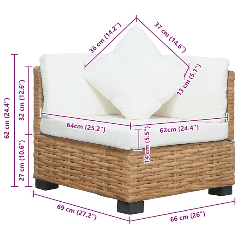 Ecksofa mit Kissen Natürliches Rattan