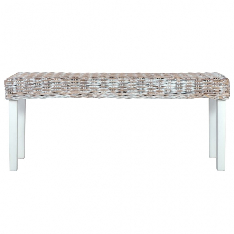 Sitzbank 110 cm Weiß Natur Kubu-Rattan und Massivholz Mango
