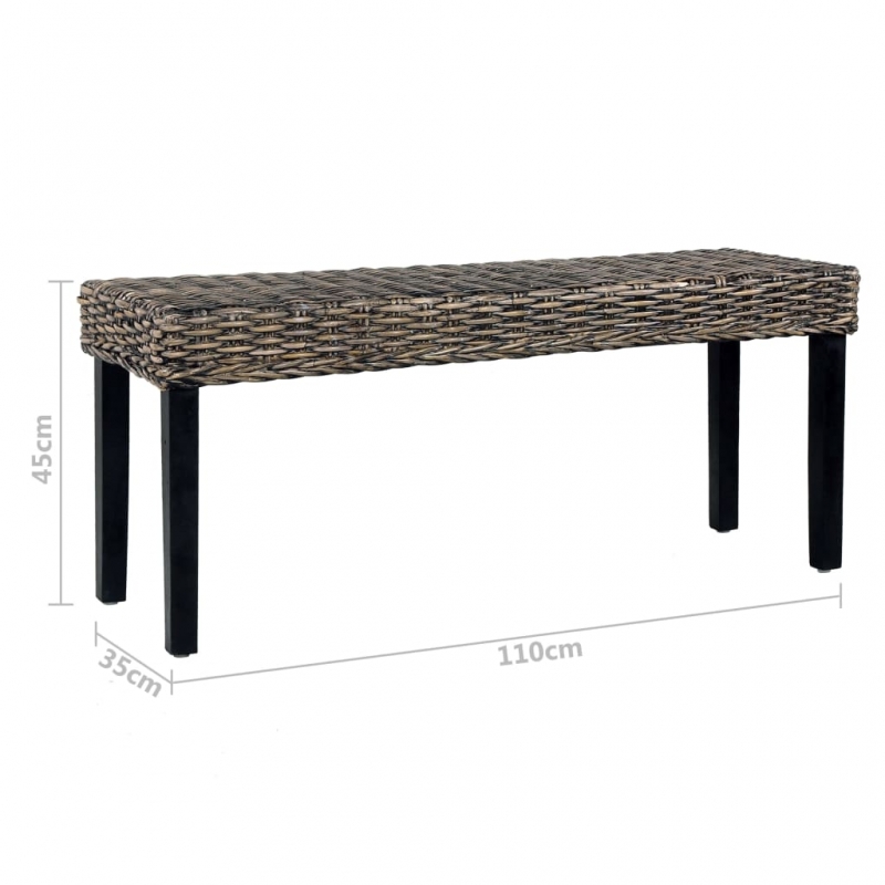 Sitzbank 110 cm Schwarz Natur Kubu-Rattan und Massivholz Mango
