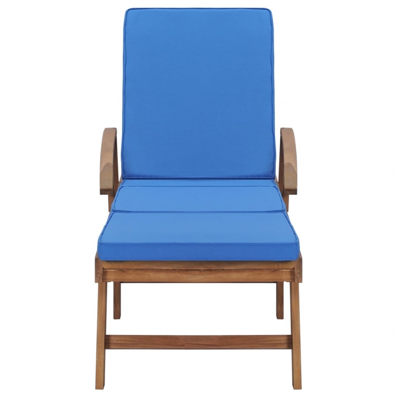 Sonnenliege mit Auflage Massivholz Teak Blau