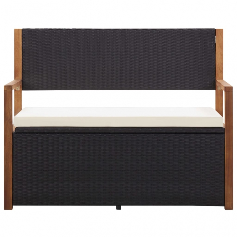 Bank mit Stauraum 115 cm Poly Rattan Massivholz Akazie Schwarz