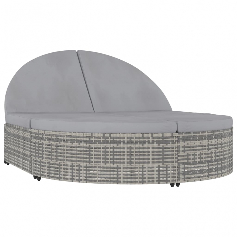 Doppel-Sonnenliege mit Kissen Poly Rattan Grau
