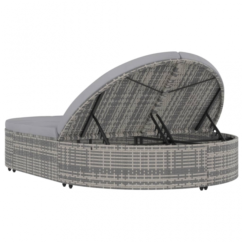 Doppel-Sonnenliege mit Kissen Poly Rattan Grau